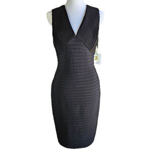 Calvin Klein Black Bandage Dress Women's 8 Pleated Bodycon Sexy Sophisticated